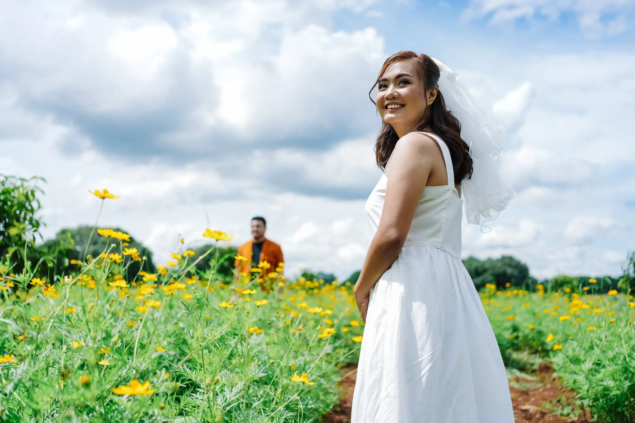 The couple sharing a joyful moment